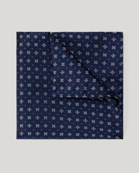 Geo Jacquard Silk Pocket Square, Navy, hi-res